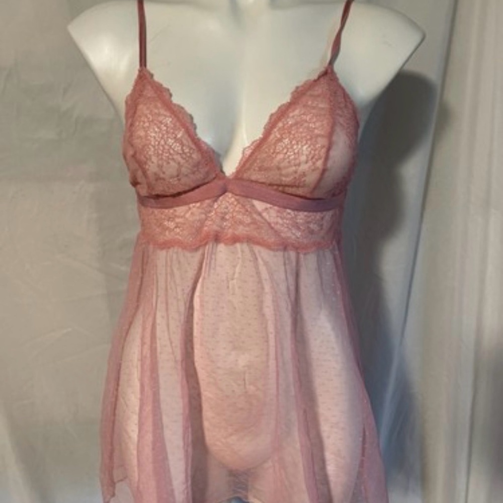 Victoria's Secret Dusty Rose Lace & Sheer Mesh Chemise